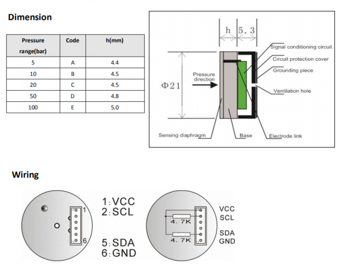0.05-10Mpa 연료 압력 센서 칩 요업 정전 용량형 압력 센서